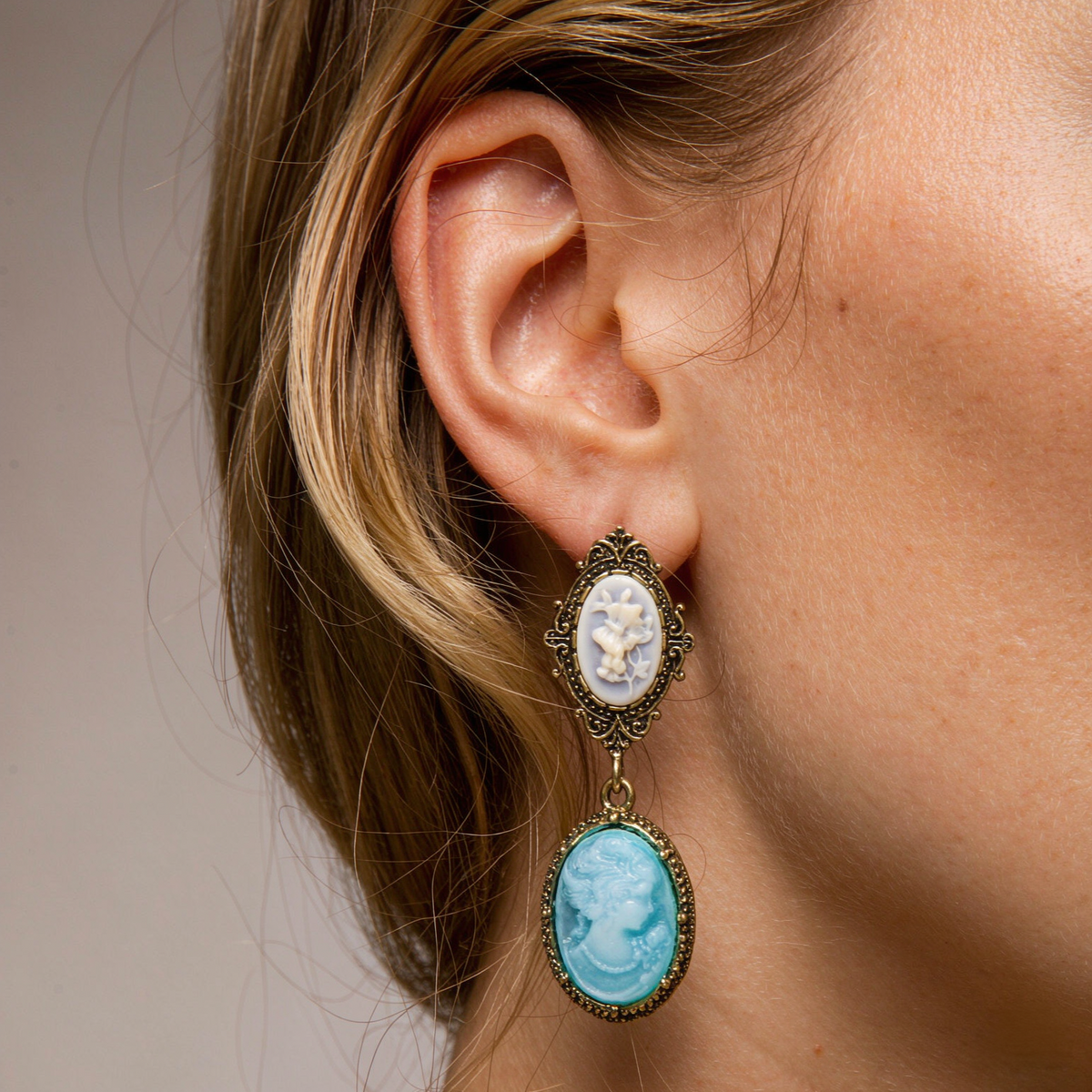 Victorian Blue Cameo Drop Earrings