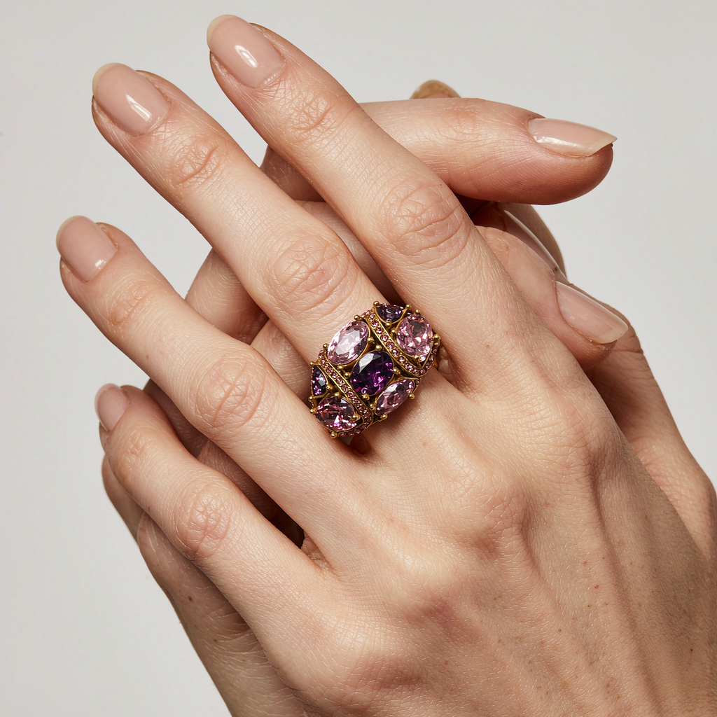 Baroque Pink & Purple Crystal Cluster Ring