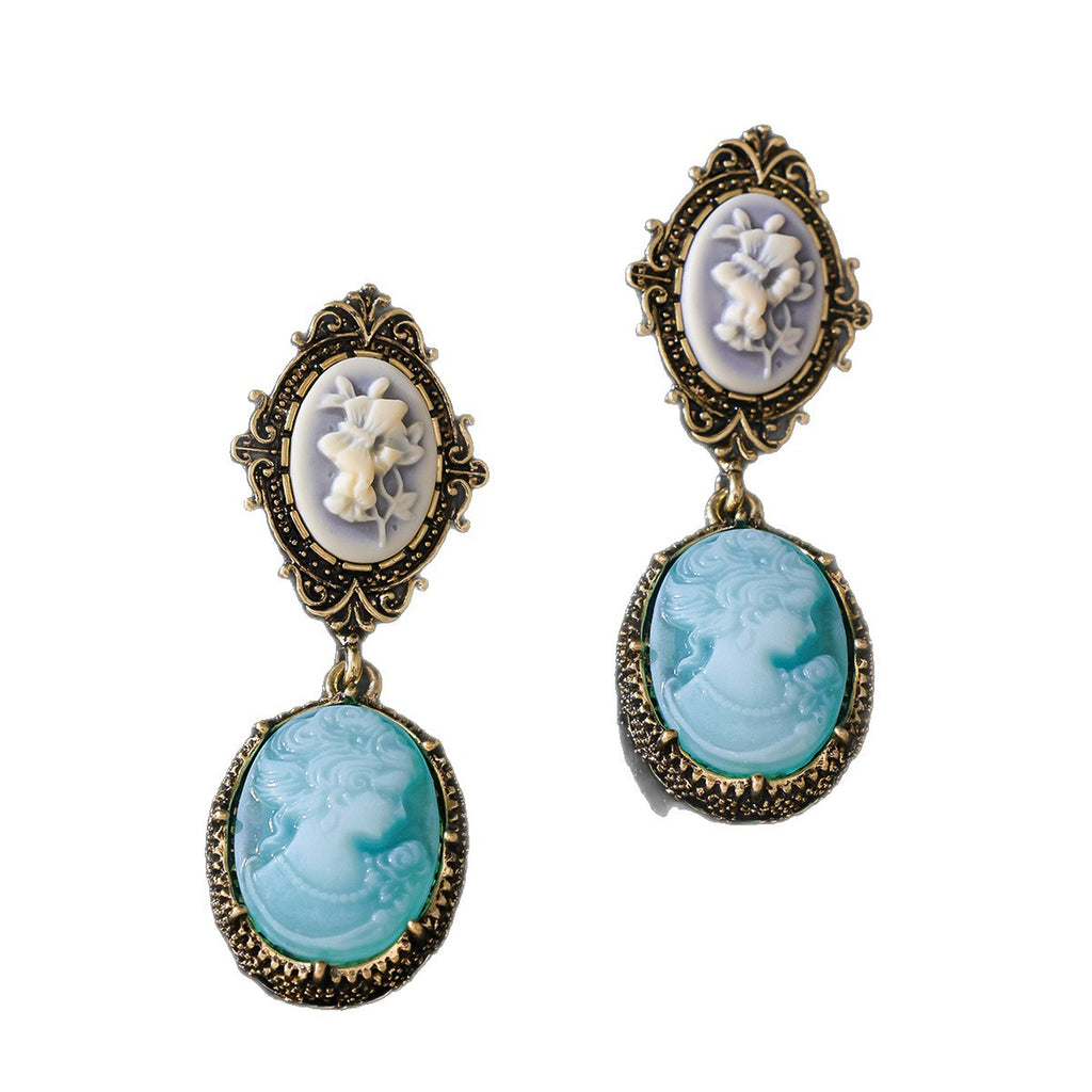Victorian Blue Cameo Drop Earrings