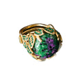 Plated Botanical Ring with Unique Green & Purple Stone