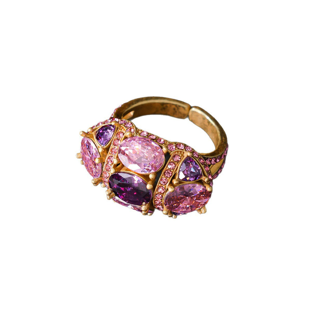 Baroque Pink & Purple Crystal Cluster Ring