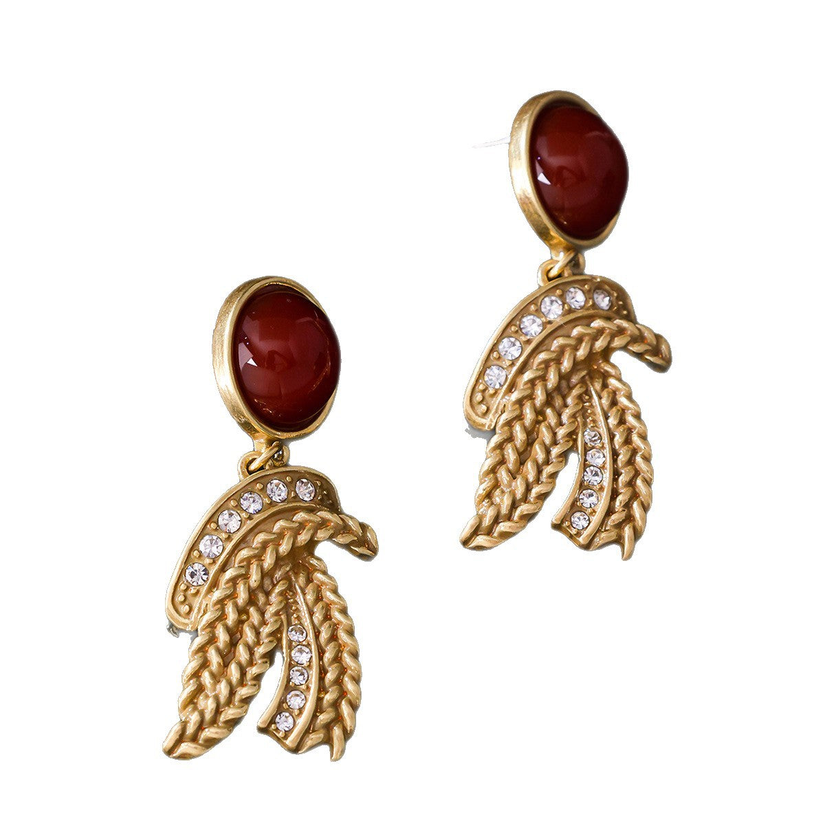 Old Money Red Natural Stone Earrings | Gold Wheat Dangles