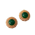 Chinoiserie Green Stone Halo Earrings| Light Luxury Vintage Studs