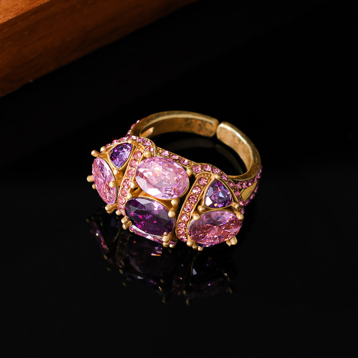 Baroque Pink & Purple Crystal Cluster Ring