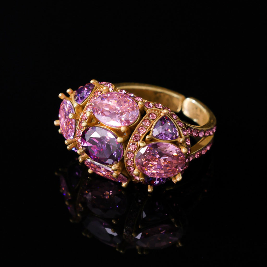Baroque Pink & Purple Crystal Cluster Ring
