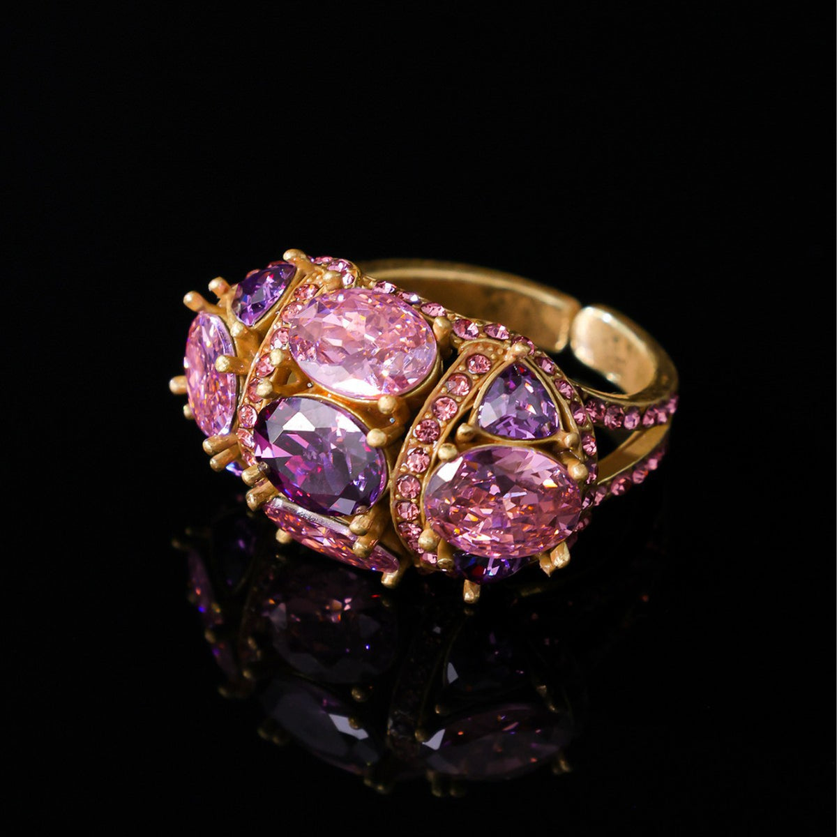 Baroque Pink & Purple Crystal Cluster Ring