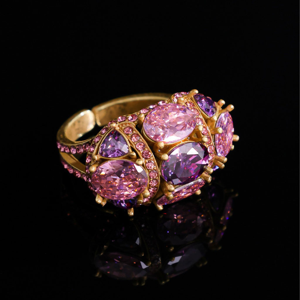 Baroque Pink & Purple Crystal Cluster Ring