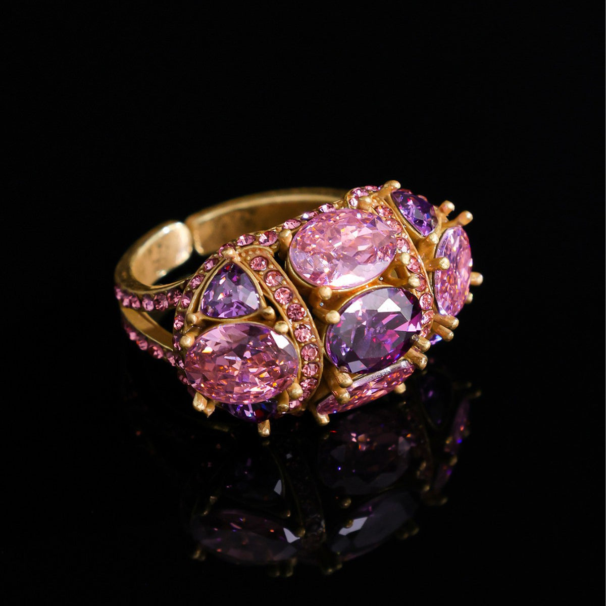 Baroque Pink & Purple Crystal Cluster Ring