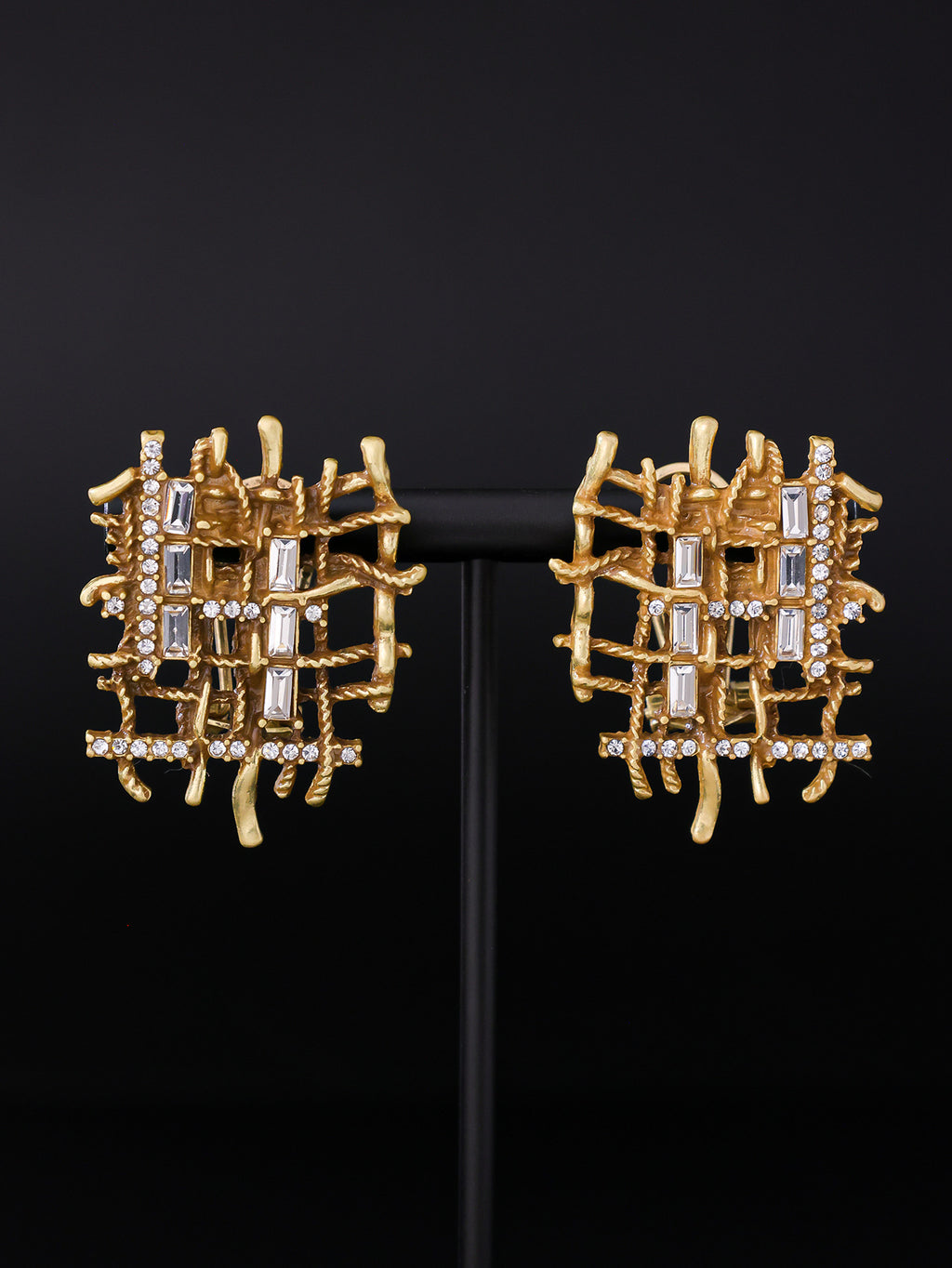 Antique Gold Crystal Lattice Jewelry Set – Necklace, Earrings & Bracelet