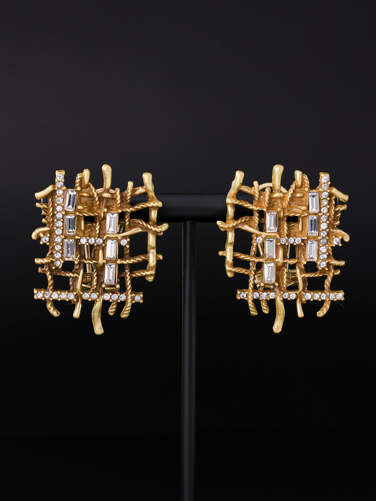 Antique Gold Crystal Lattice Jewelry Set – Necklace, Earrings & Bracelet
