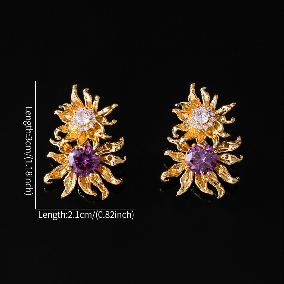 Retro Sunflower Stud Earrings | 925 Silver Post & 5A CZ
