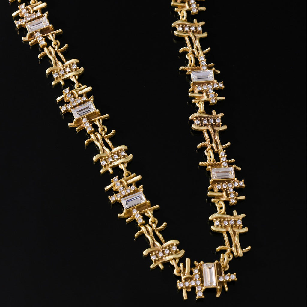 Antique Gold Crystal Lattice Jewelry Set – Necklace, Earrings & Bracelet