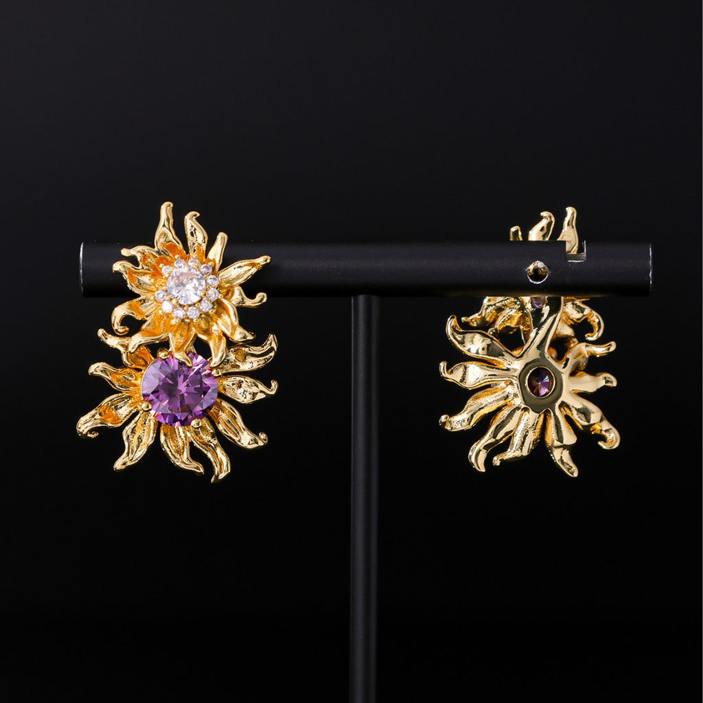 Retro Sunflower Stud Earrings | 925 Silver Post & 5A CZ
