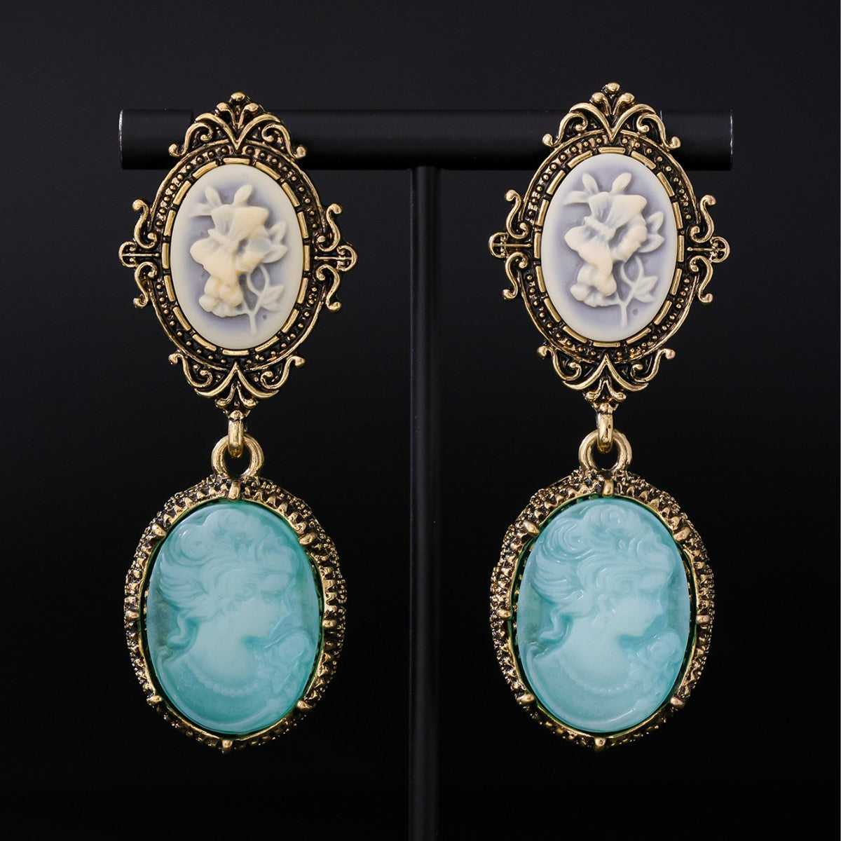 Victorian Blue Cameo Drop Earrings
