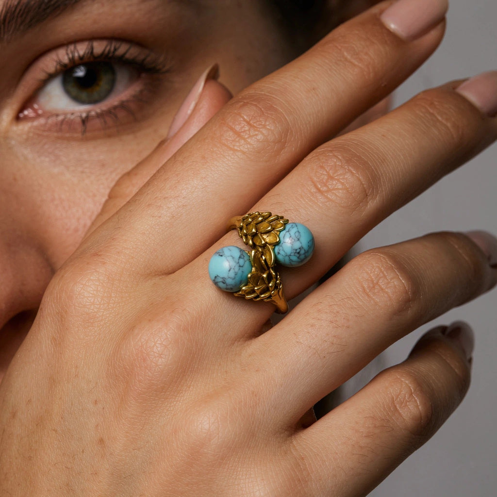 Vintage Double Blue Turquoise Bypass Ring