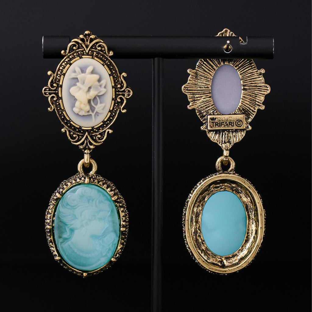 Victorian Blue Cameo Drop Earrings