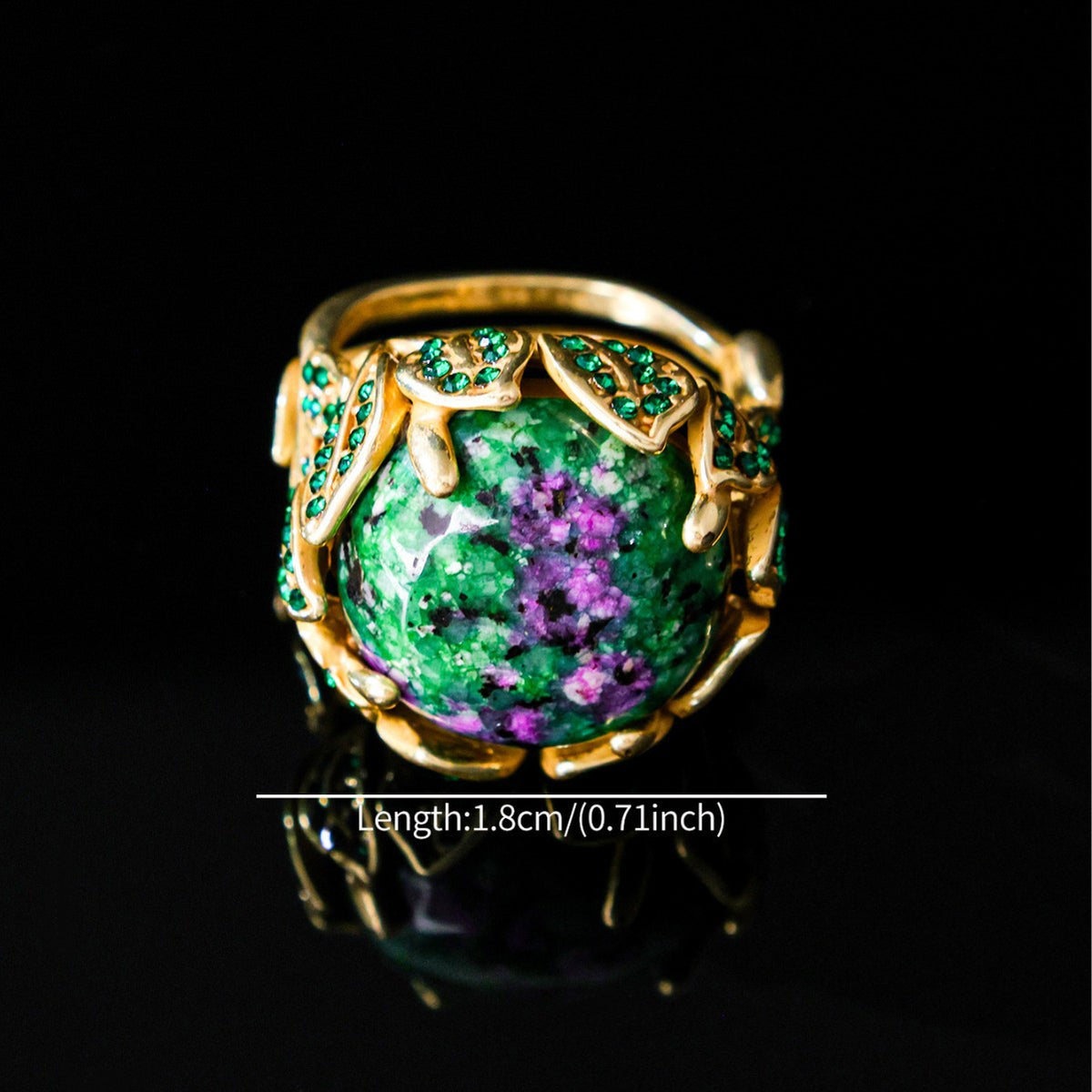 Plated Botanical Ring with Unique Green & Purple Stone