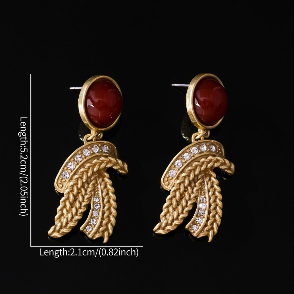 Old Money Red Natural Stone Earrings | Gold Wheat Dangles