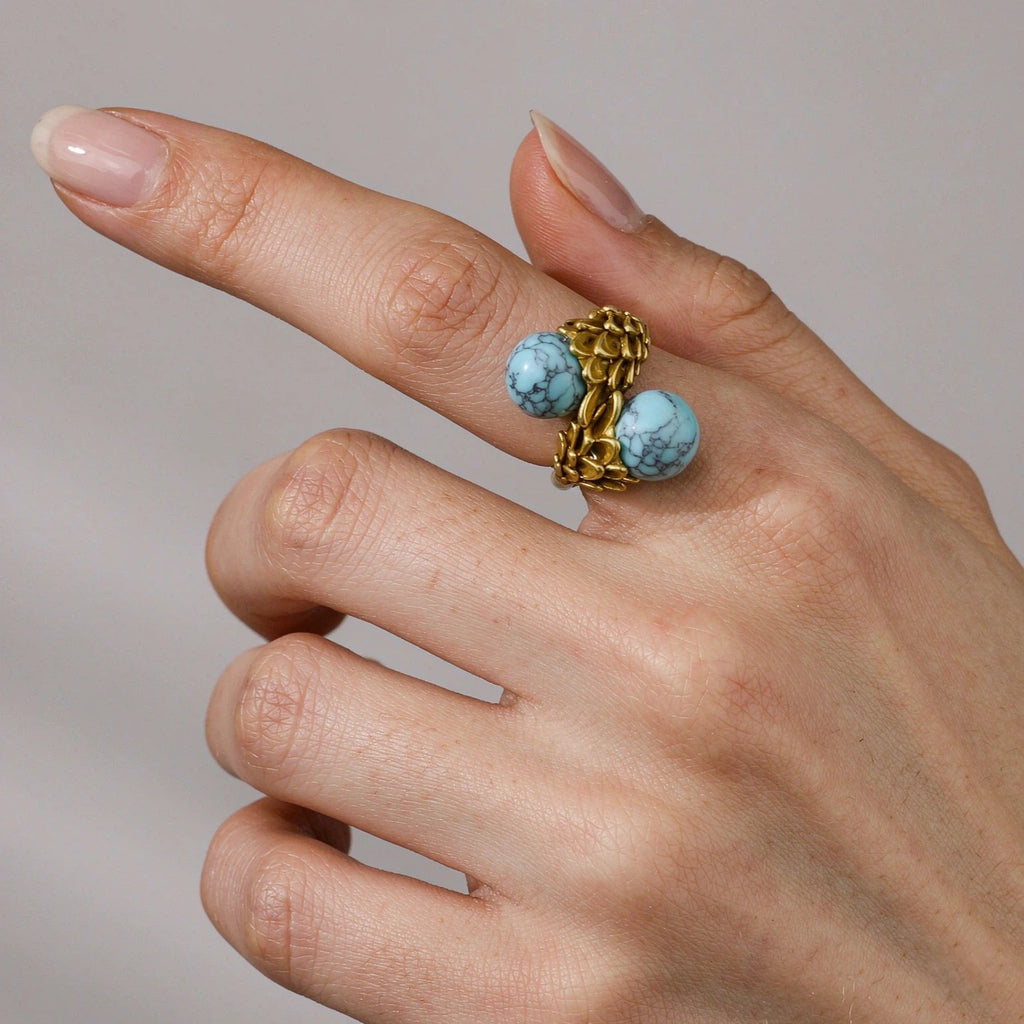 Vintage Double Blue Turquoise Bypass Ring