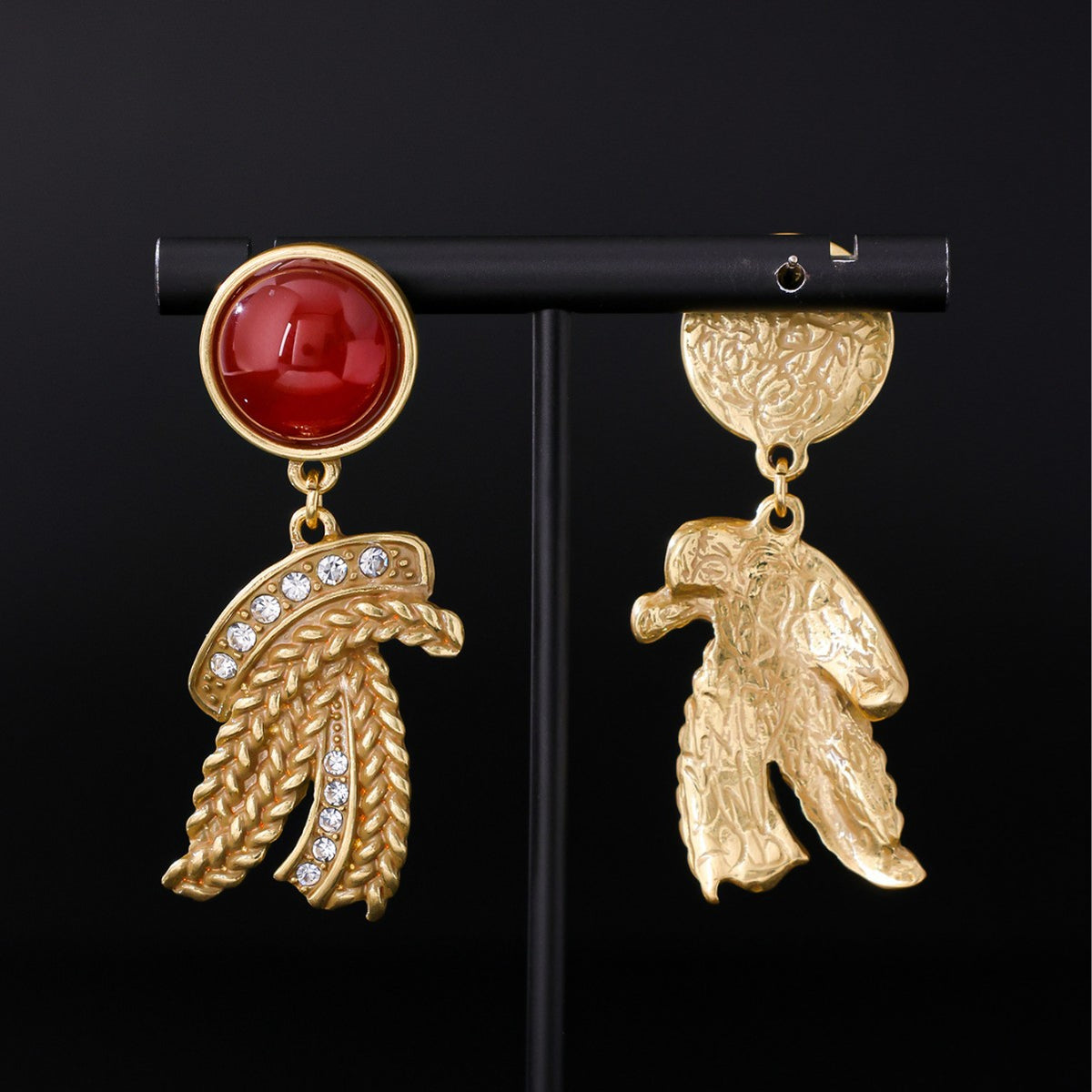 Old Money Red Natural Stone Earrings | Gold Wheat Dangles