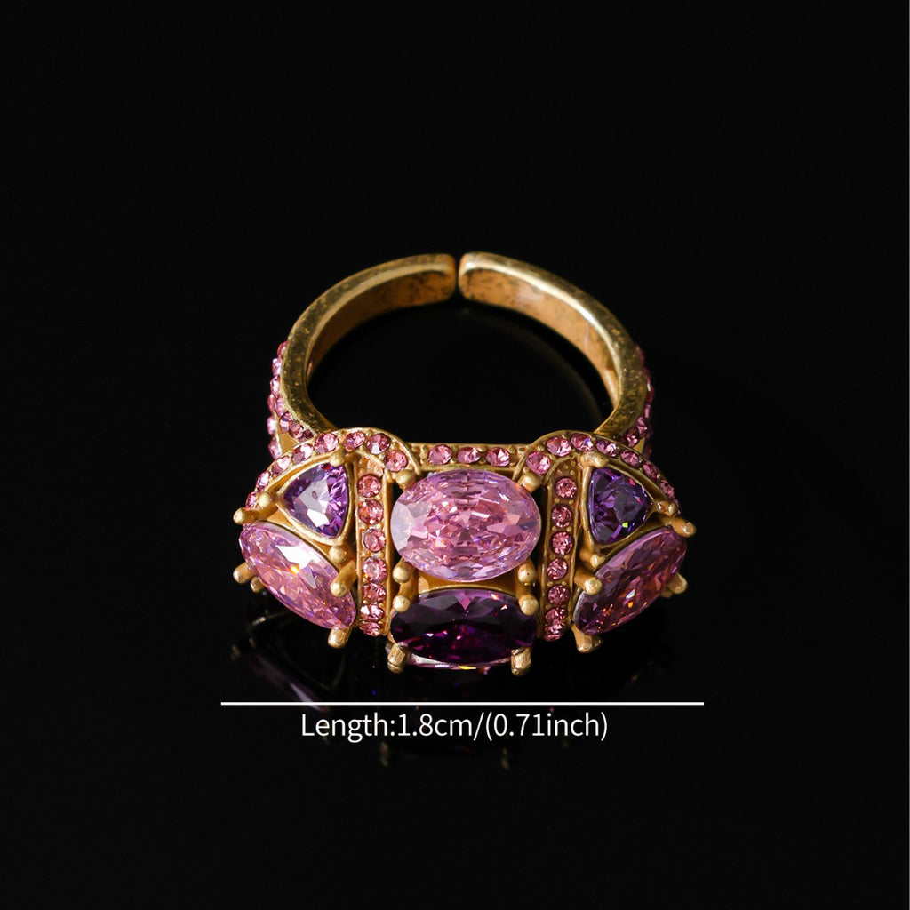 Baroque Pink & Purple Crystal Cluster Ring