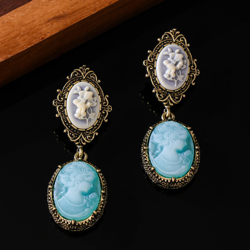 Victorian Blue Cameo Drop Earrings