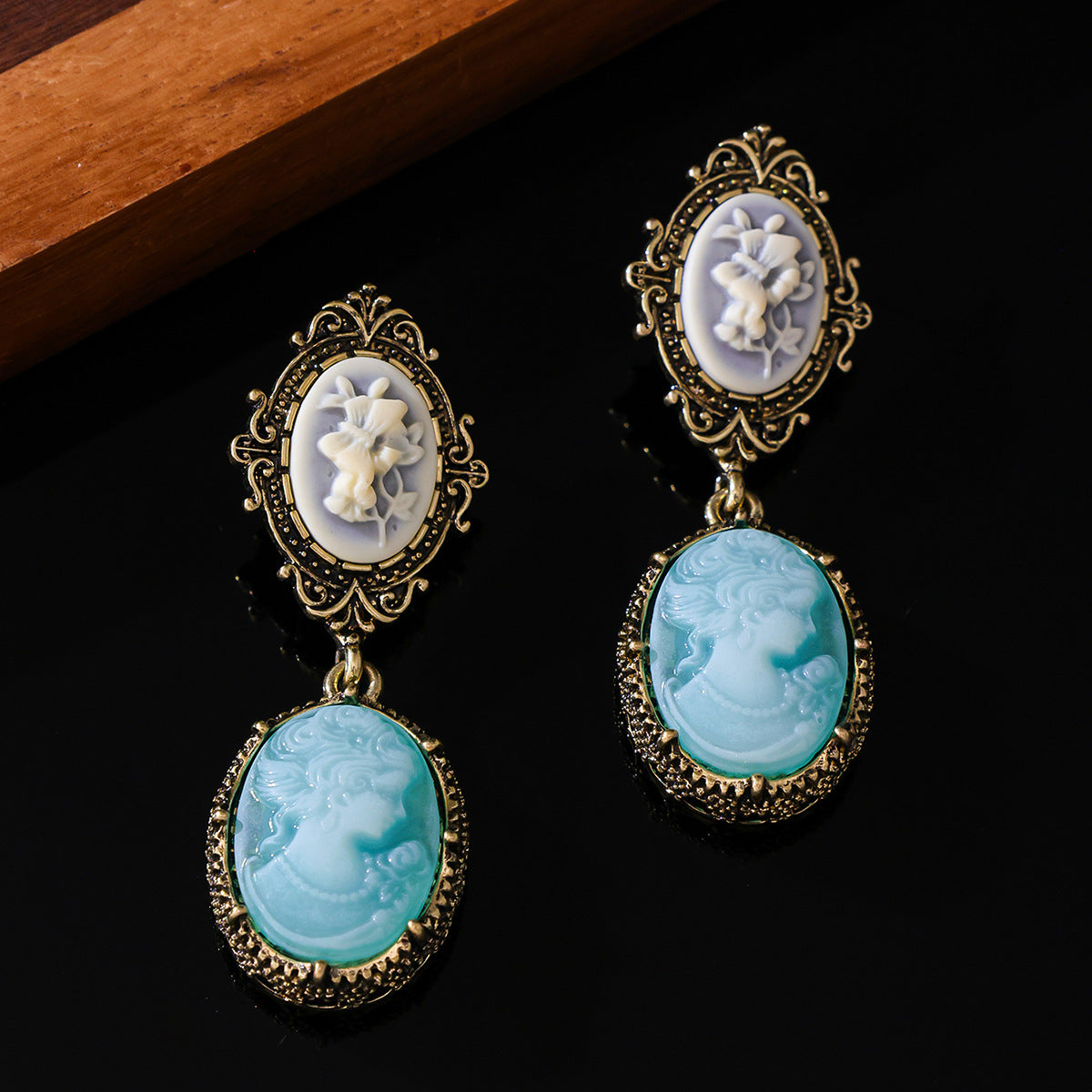 Victorian Blue Cameo Drop Earrings