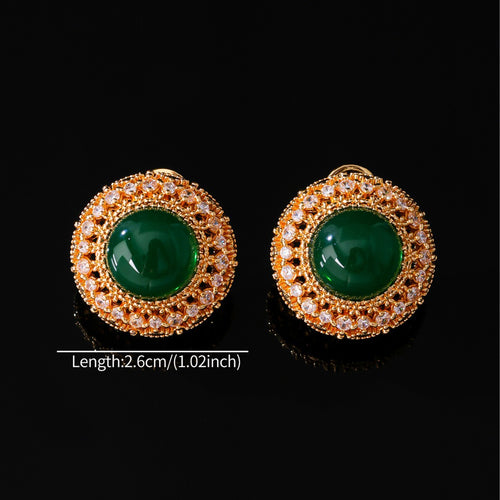 Chinoiserie Green Stone Halo Earrings| Light Luxury Vintage Studs